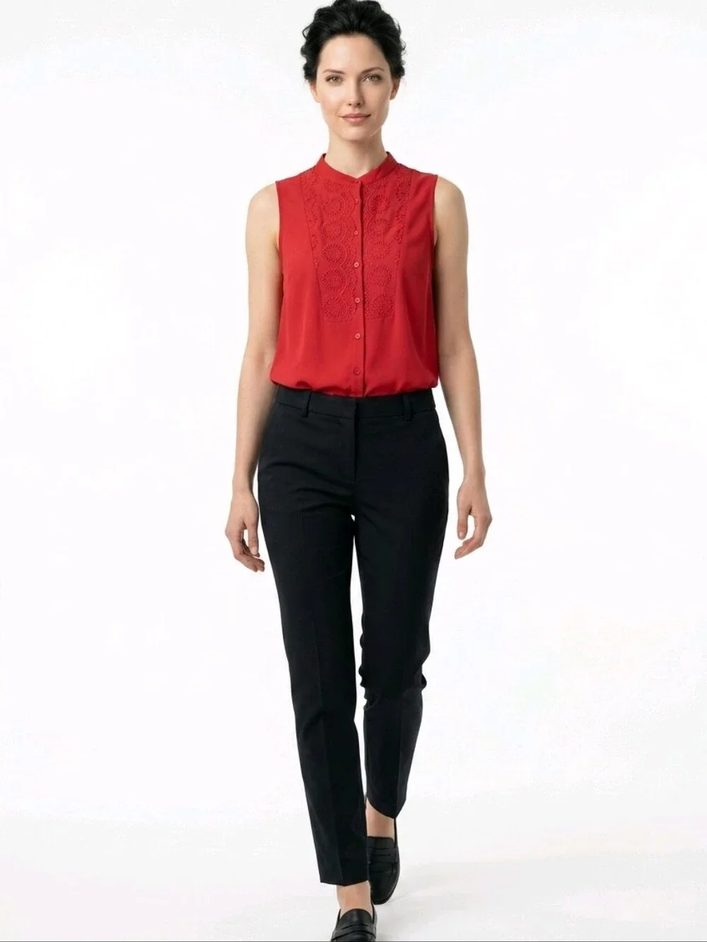 Maeve Anthropologie Red Button Front Sleeveless Blouse 2 XS Panel Neck Office
